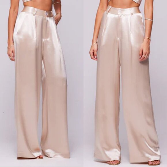 NWT RESA Sasha Wide-Leg High-Rise Trouser Champagne XS - Picture 1 of 13